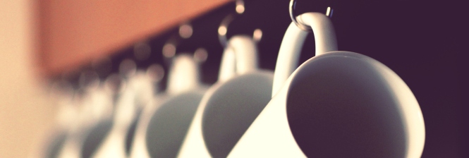 Blurry Focus Coffee Cups on Hooks